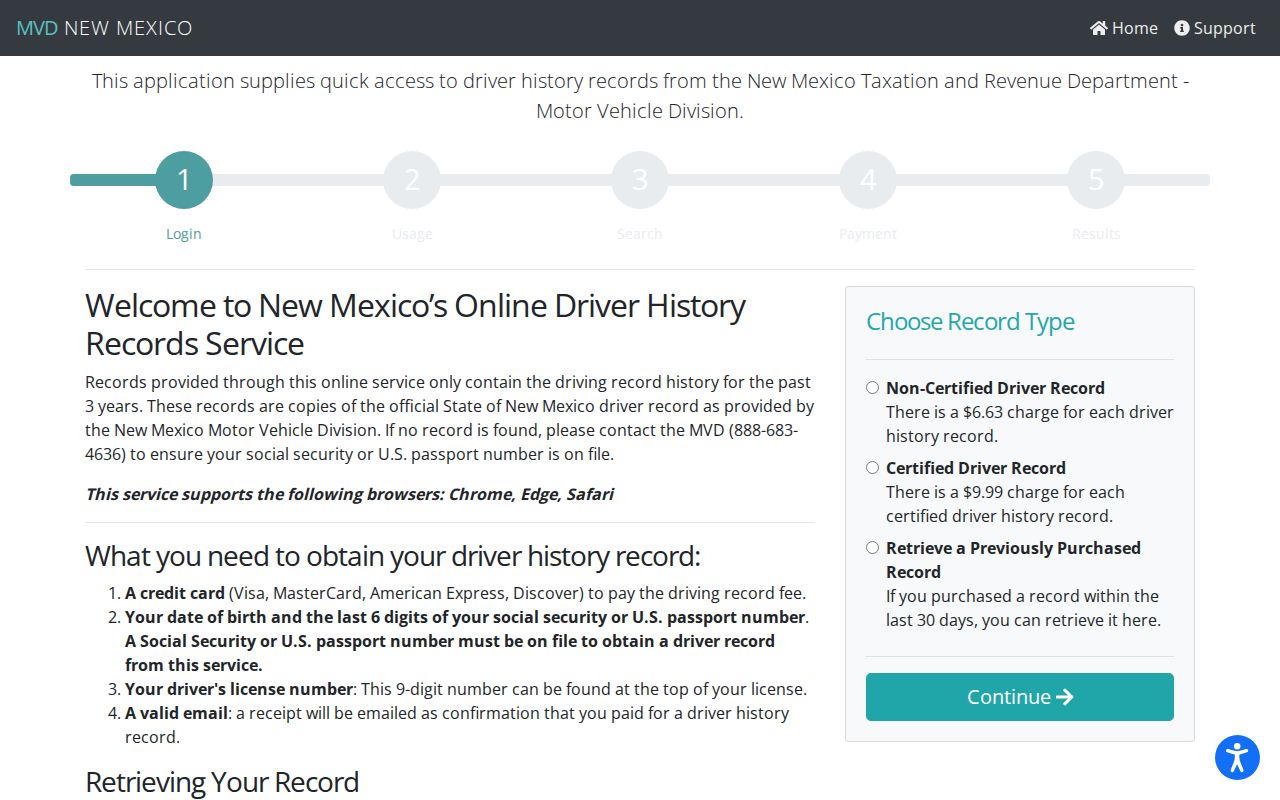 New Mexico driver history record service kept by MVD