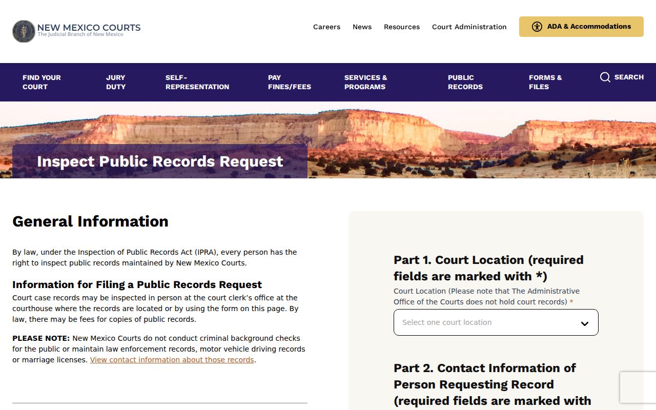 New Mexico court records Judiciary IPRA request form