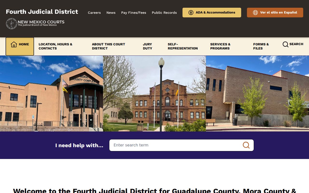 New Mexico court calendar information on a local district court website