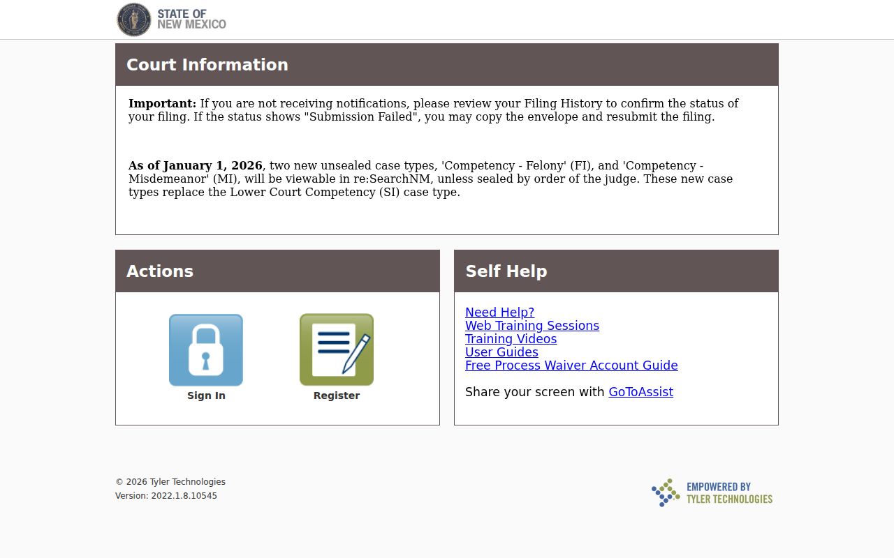 New Mexico court records eFile and Serve filing portal
