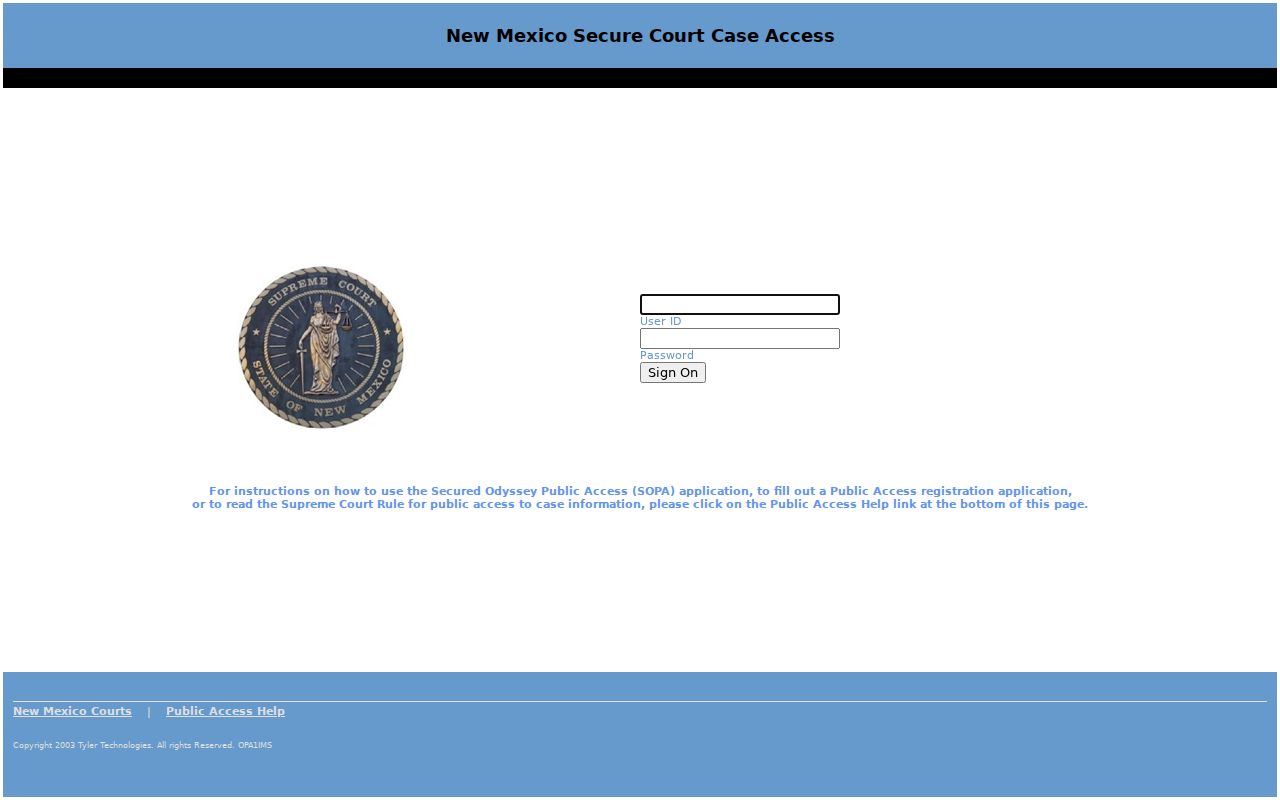 New Mexico court docket access through Secured Odyssey Public Access